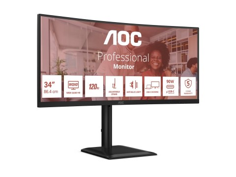 AOC CU34E4CV - Monitor LED - zaokrąglony - USB - 34" - 3440 x 1440 UWQHD @ 120 Hz - VA - 3500:1 - HDR10 - 4 ms - 2xHDMI, Display