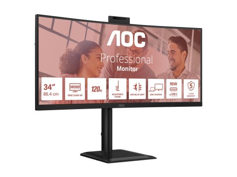 AOC CU34E4CW - Monitor LED - zaokrąglony - USB - 34" - 3440 x 1440 UWQHD - VA - 350 cd/m² - 3500:1 - HDR10 - 4 ms - 2xHDMI, Disp