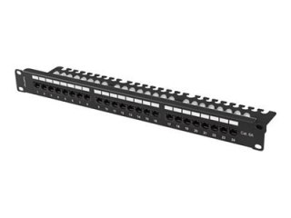 Lanberg - Krosownica - z półką - do montażu na stelażu - CAT 6a - UTP - RJ-45 X 24 - RAL 9004, czarny - 1U - 19"