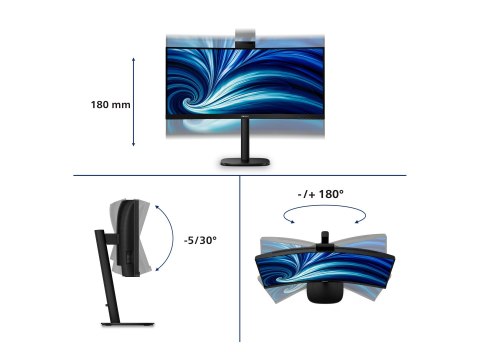 Philips 34B2U3600CH - 3000 Series - monitor LED - zaokrąglony - 34" - 3440 x 1440 WQHD @ 120 Hz - VA - 300 cd/m² - 3500:1 - HDR1