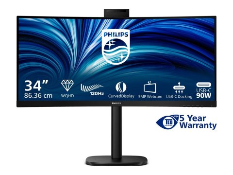Philips 34B2U3600CH - 3000 Series - monitor LED - zaokrąglony - 34" - 3440 x 1440 WQHD @ 120 Hz - VA - 300 cd/m² - 3500:1 - HDR1