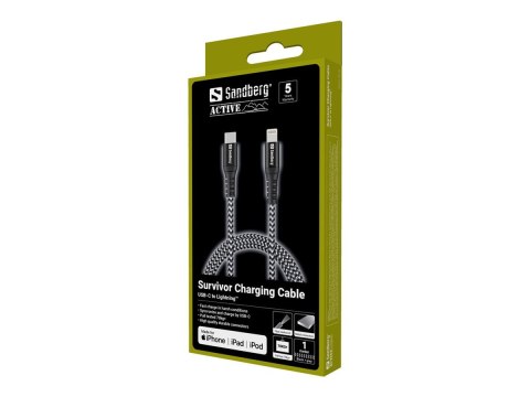 Sandberg Survivor - Kabel Lightning - Lightning męski do USB-C męski - 1 m - szary, czarny - obsługa Zasilania
