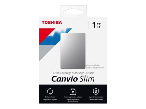 Toshiba Canvio Slim - Dysk twardy - 1 TB - zewnętrzny (przenośne) - 2,5" - USB 3.2 Gen 1 - srebrny