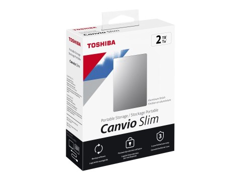 Toshiba Canvio Slim - Dysk twardy - 2 TB - zewnętrzny (przenośne) - 2,5" - USB 3.2 Gen 1 - srebrny