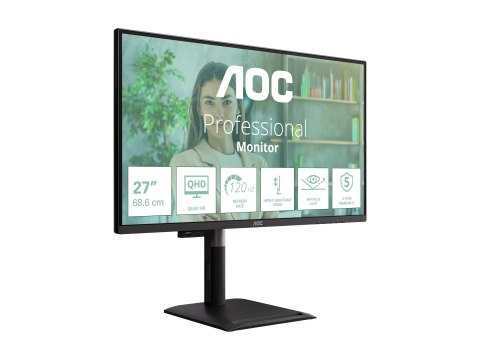 AOC Professional Q27P4U - Monitor LED - 27" - 2560 x 1440 QHD @ 120 Hz - IPS - 1500:1 - 4 ms - 2xHDMI, DisplayPort, USB-C - głoś