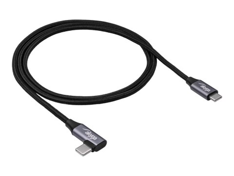 Akyga - Kabel USB - USB-C (M) do USB-C (M) zgięte w prawo - USB 2.0 - 20 V - 3 A - 1 m - Szybkie ładowanie do 60 W - szary, czar
