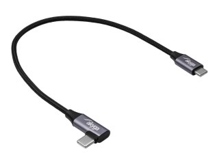Akyga - Kabel USB - USB-C (M) do USB-C (M) zgięte w prawo - USB 2.0 - 20 V - 3 A - 30 cm - Szybkie ładowanie do 60 W - szary, cz