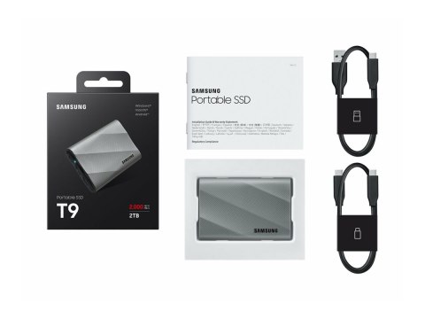 Samsung T9 MU-PK2T0G - SSD - zaszyfrowany - 2 TB - zewnętrzny (przenośne) - USB 3.2 Gen 2x2 (USB-C złącze) - 256 bitów AES - sza