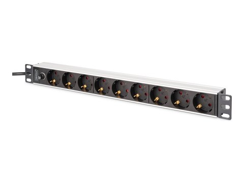 DIGITUS - Linka zasilania (montowany w stojaku) - profil aluminiowy i bezpiecznik - AC 250 V - 2500 Wh - wejście: IEC C14 - złąc
