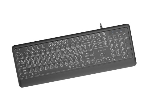 Gembird - Klawiatura - Cienki - full size - podświetlenie - USB, USB-C - Cyrylica - czarny