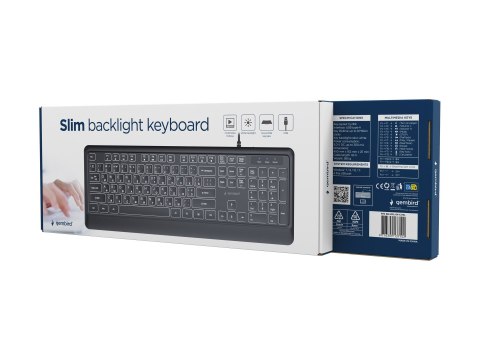 Gembird - Klawiatura - Cienki - full size - podświetlenie - USB, USB-C - Cyrylica - czarny