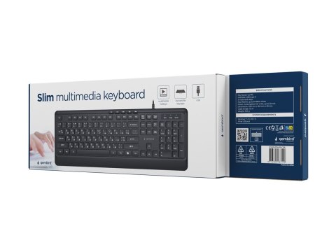 Gembird - Klawiatura - smukły, multimedialny - full size - USB, USB-C - Cyrylica - czarny
