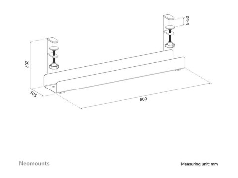 Neomounts - Cable management tray - design zaciskowy, uniwersalny - do montażu na biurku - czarny
