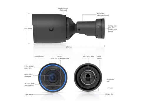 Ubiquiti UniFi Protect G6 Pro - Sieciowa kamera nadzorująca - nabój - do użytku na zewnątrz - tamper-proof / weatherproof - kolo