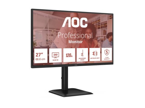 AOC Q27E4U - Monitor LED - 27" - 2560 x 1440 QHD @ 120 Hz - IPS - 250 cd/m² - 1500:1 - 4 ms - HDMI, DisplayPort - głośnik(i) - c