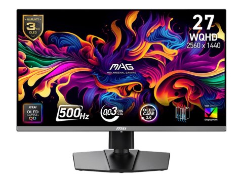 MSI MAG 272QP QD-OLED X50 - Monitor OLED - gaming - 27" (26.5" widoczny) - 2560 x 1440 WQHD @ 500 Hz - 1000 cd/m² - 1500000:1 - 