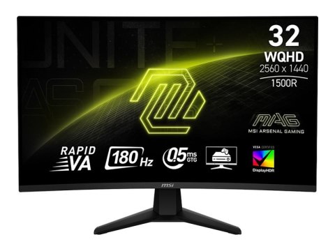 MSI MAG 32CQ6F - Monitor LED - gaming - zaokrąglony - 32" (31.5" widoczny) - 2560 x 1440 WQHD @ 180 Hz - Szybkie VA - 400 cd/m² 
