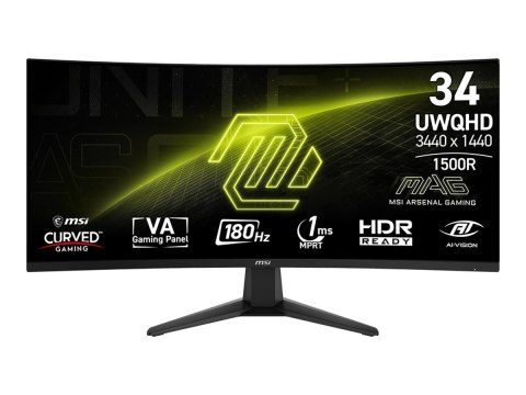 MSI MAG 346CQ - Monitor LED - gaming - zaokrąglony - 34" - 3440 x 1440 UWQHD @ 180 Hz - VA - 300 cd/m² - 4000:1 - 1 ms - 2xHDMI,