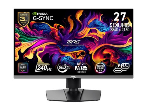 MSI MPG 272URX - Monitor OLED - gaming - 27" (26.5" widoczny) - 3840 x 2160 UHD @ 240 Hz - 1000 cd/m² - 1500000:1 - DisplayHDR 4