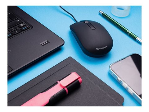 Tracer OFFI - Mysz - ergonomiczna - prawo i leworęczna - optyczna - 3 przyciski - przewodowa - USB - czarny