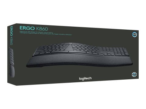 Logitech ERGO K860 - Klawiatura - bezprzewodowa - 2.4 GHz, Bluetooth 5.0 - Nordycka