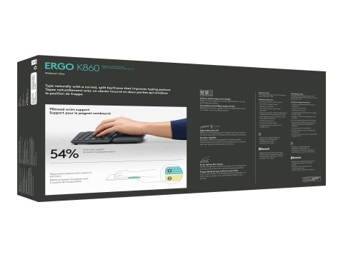 Logitech ERGO K860 - Klawiatura - bezprzewodowa - 2.4 GHz, Bluetooth 5.0 - Nordycka