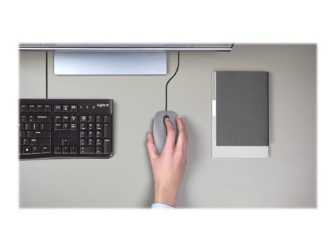 Logitech M110 Silent - Mysz - prawo i leworęczna - optyczna - 3 przyciski - przewodowa - USB-A - średnioszary