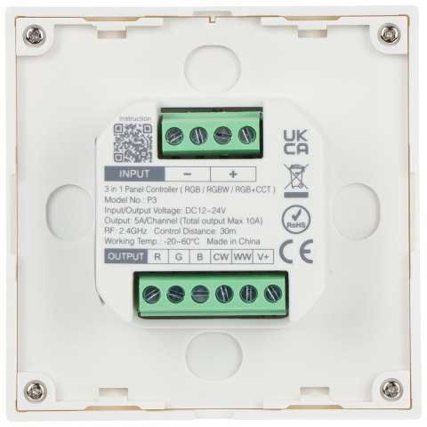 ŚCIENNY STEROWNIK OŚWIETLENIA LED P3 2.4 GHz, RGBCCT (RGBWW) 12 ... 24 V DC MiBOXER