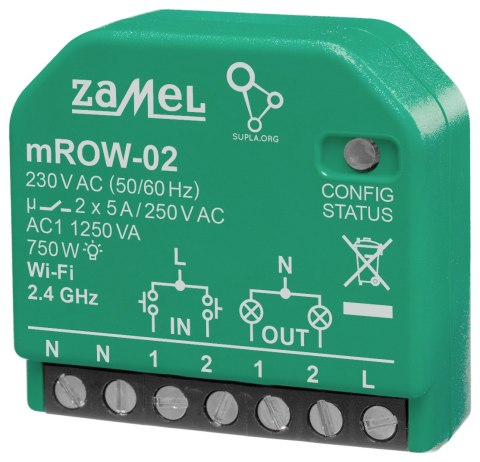 INTELIGENTNY PRZEŁĄCZNIK M/ROW-02 Wi-Fi SUPLA 230 V AC ZAMEL