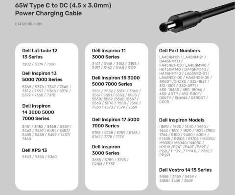 KABEL ZASILAJĄCY C14120BK-1.8M DC Jack 4.5 x 3.0 / USB-C 1.8 m UNITEK