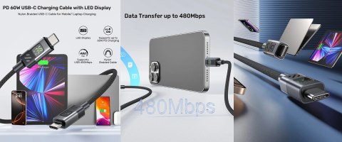PRZEWÓD Z WYŚWIETLACZEM C14158ABK01-2M USB-C/USB-C 2.0 m UNITEK