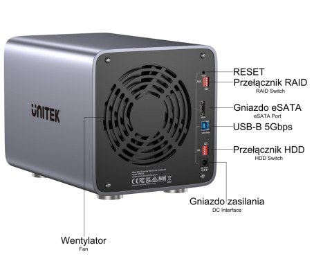 OBUDOWA RAID DO DYSKÓW S1301AGY01-EU 4 X SATA 2.5 / 3.5 " 80 TB - 5 Gbps UNITEK