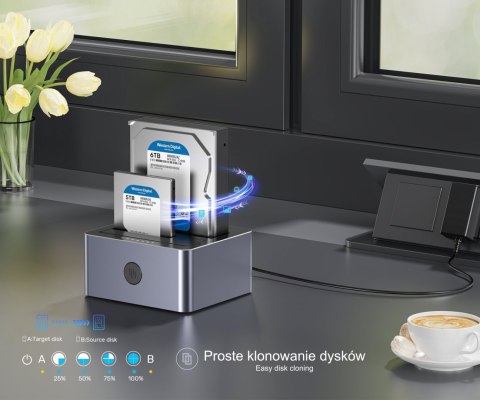 STACJA DOKUJĄCA / KLONUJĄCA DYSKI Y-3026GY01-EU 2 X SATA 2.5 / 3.5 " 40 TB - 5 Gbps UNITEK