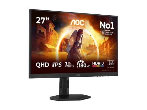 AOC Gaming Q27G4XF - Monitor LED - gaming - 27" - 2560 x 1440 QHD @ 180 Hz - Fast IPS - 300 cd/m² - 1000:1 - HDR10 - 0.5 ms - HD