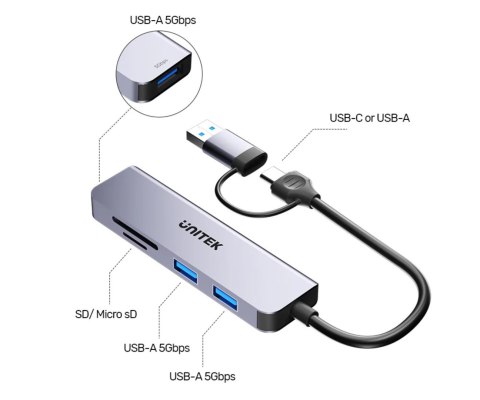 HUB USB 3.0 H1320AGY01 USB-A/USB-C UNITEK