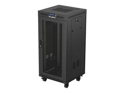 Lanberg FF01 series V2 - Stojak szafa - 600 x 600, pakowane w płaskich paczkach, z drzwiami z siatki, LCD - z 2 wentylatory chło