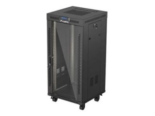 Lanberg FF01 series V2 - Stojak szafa - 600 x 600, płaski pakiet, z drzwiami szklanymi, LCD - z 2 wentylatory chłodzące, termost