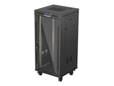 Lanberg FF01 series V2 - Stojak szafa - 600 x 600, płaski pakiet, z drzwiami szklanymi, LCD - z 2 wentylatory chłodzące, termost
