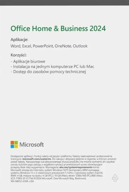 Microsoft Office Home and Business 2024 PL EuroZone BOX