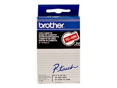 Brother TC495 - 9 mm x 7.7 m - biało na czerwonym - taśma laminowana - dla P-Touch PT-2000, PT-3000, PT-500, PT-5000, PT-8E