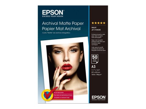 Epson Archival Matte Paper - Matowe - A3 (297 x 420 mm) - 192 g/m² - 50 arkusz(-y) papier - dla SureColor SC-P700, P7500, P900, 