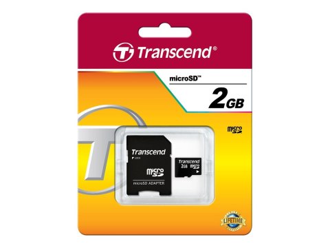 Transcend - Karta pamięci flash (przejściówka SD w zestawie) - 2 GB - microSD