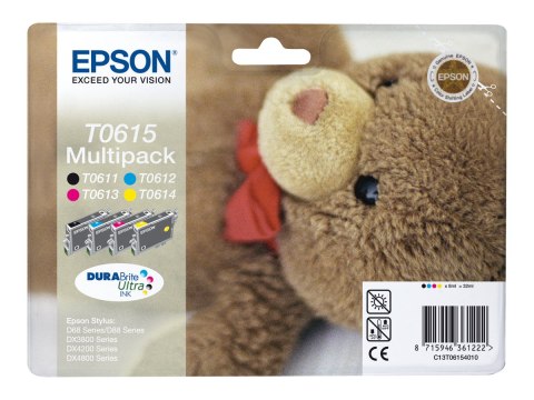 Epson T0615 multipack - 4 szt. - 32 ml - czarny, żółty, cyjan, magenta - oryginał - kopuła - pojemnik na tusz - dla Stylus D68, 