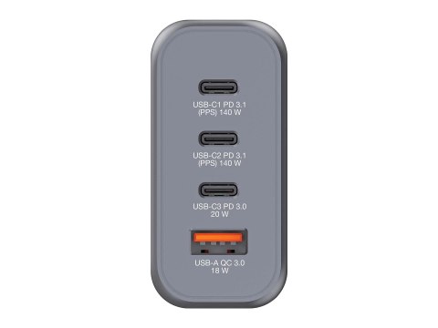 Verbatim - Zasilacz - GaN - 140 wat - 5 A - PD 3.0, Power Delivery 3.1, QC 3.0, PD/PPS - 4 złącza wychodzące (3 x USB-C, USB)