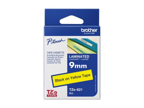 Brother TZe-621 - Czarny na żółtym - Roll (0,9 cm x 8 m) 1 kaseta(y) taśma laminowana - dla Brother PT-D210, D600, H110, H200; P