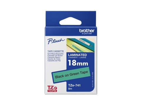 Brother TZe-741 - Standardowy klej - czarno na zielonym - Roll (1,8 cm x 8 m) 1 kaseta(y) taśma laminowana - dla Brother PT-D600