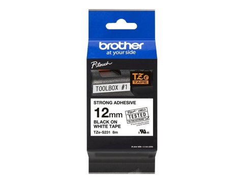 Brother TZe-S231 - Wyjątkowo silny klej - czarny na białym - Wałek (1,2 cm x 8 m) 1 kaseta(y) taśma laminowana - dla Brother PT-