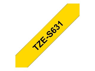Brother TZe-S631 - Wyjątkowo silny klej - czarny na żółtym - Wałek (1,2 cm x 8 m) 1 kaseta(y) taśma laminowana - dla Brother PT-