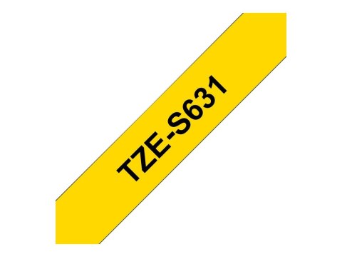 Brother TZe-S631 - Wyjątkowo silny klej - czarny na żółtym - Wałek (1,2 cm x 8 m) 1 kaseta(y) taśma laminowana - dla Brother PT-