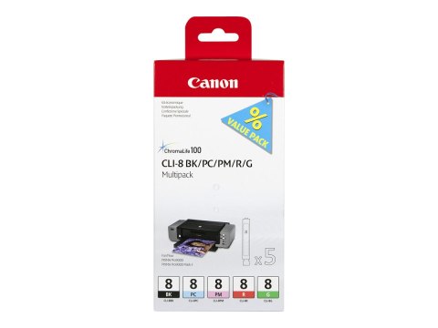 Canon CLI Value Pack 8 Multipack - 13 ml - czarny, cyjan, magenta, czerwony, zielony - oryginał - pojemnik z atramentem - dla PI